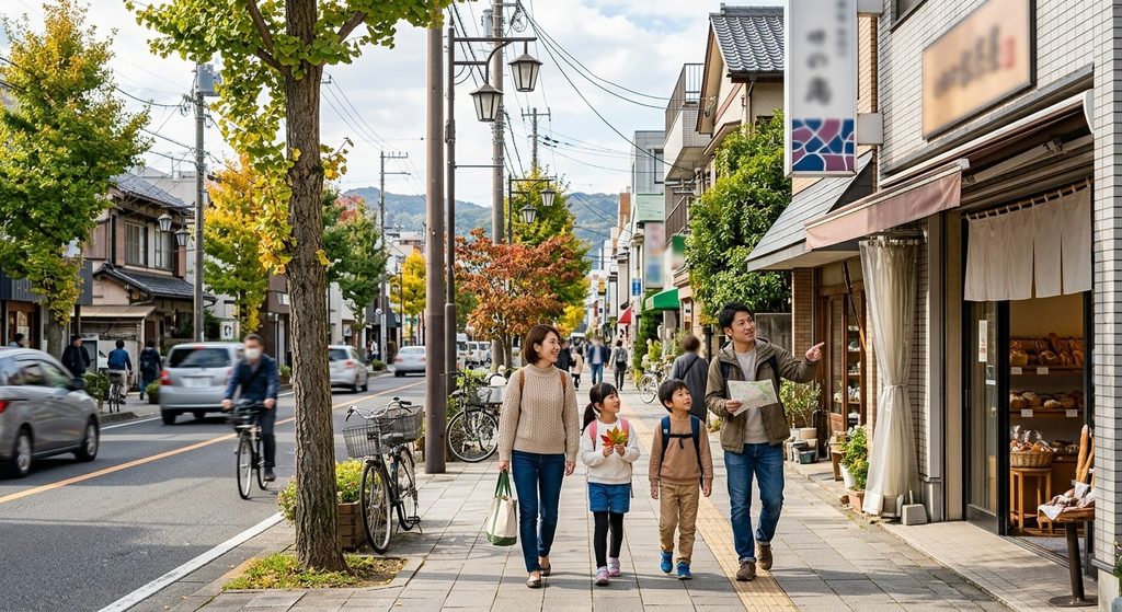 家族4人の散歩