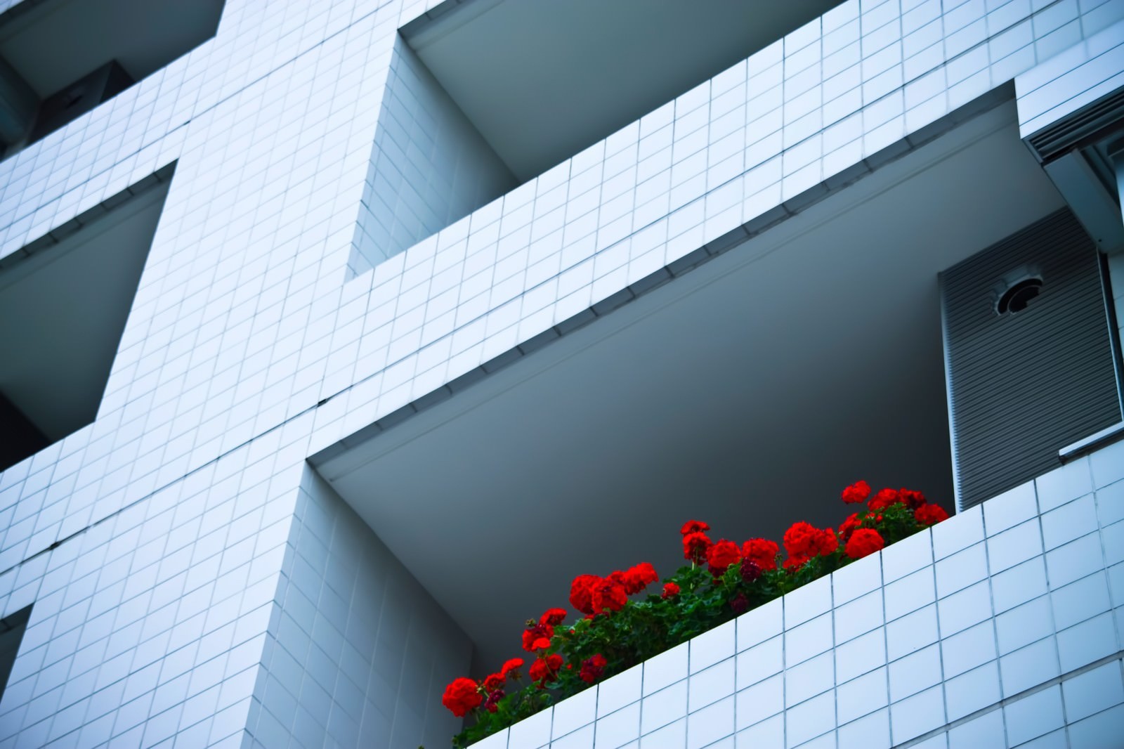 花が飾られたマンションのバルコニー